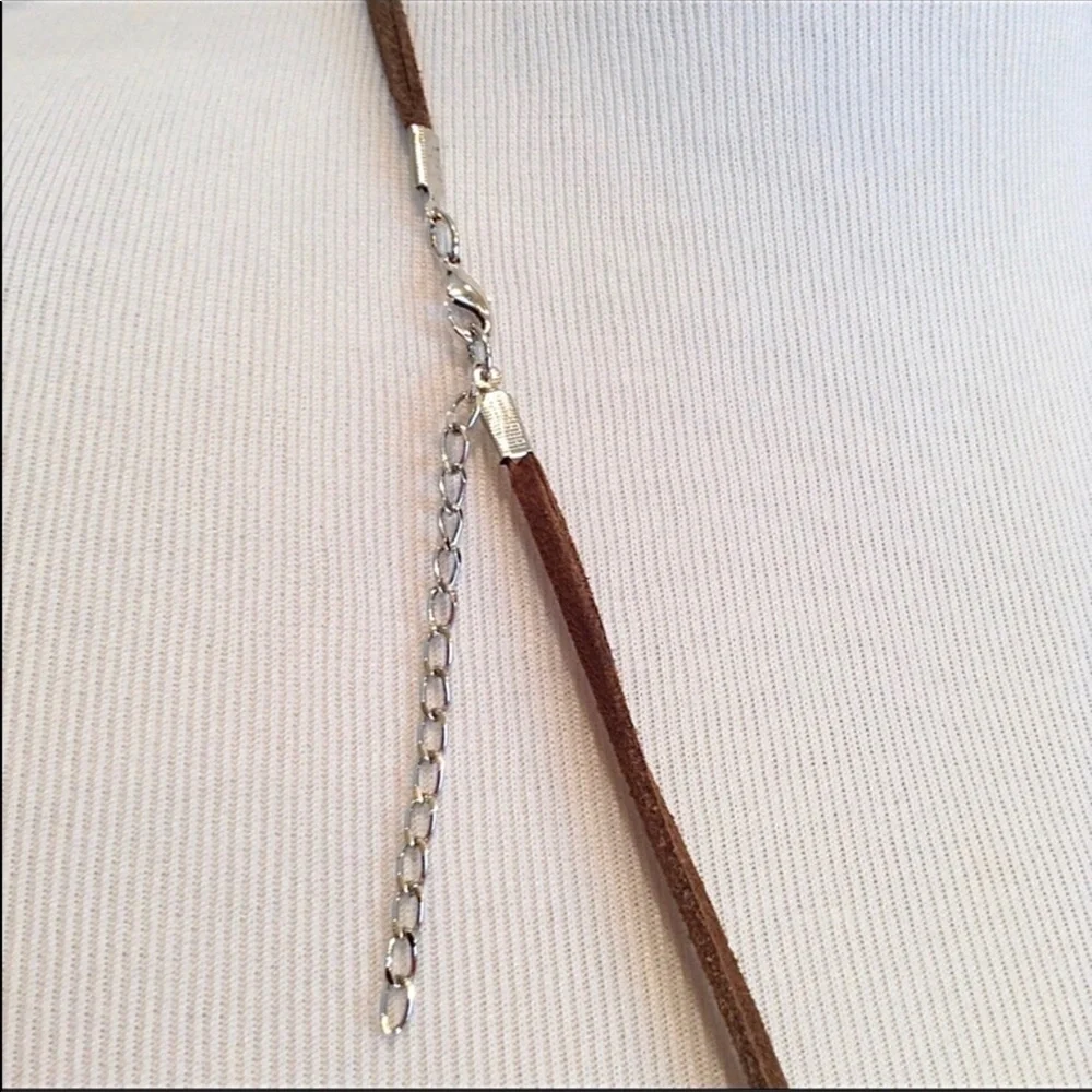 Leather cord necklace with 13 polished stones